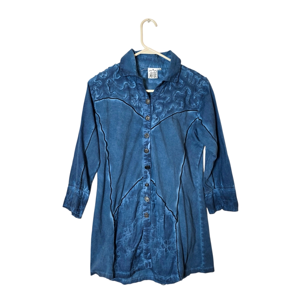 Parsley‎ & Sage Top S Blue Western Lagenlook Boho Cowboy Cowgirl 100% Cotton
